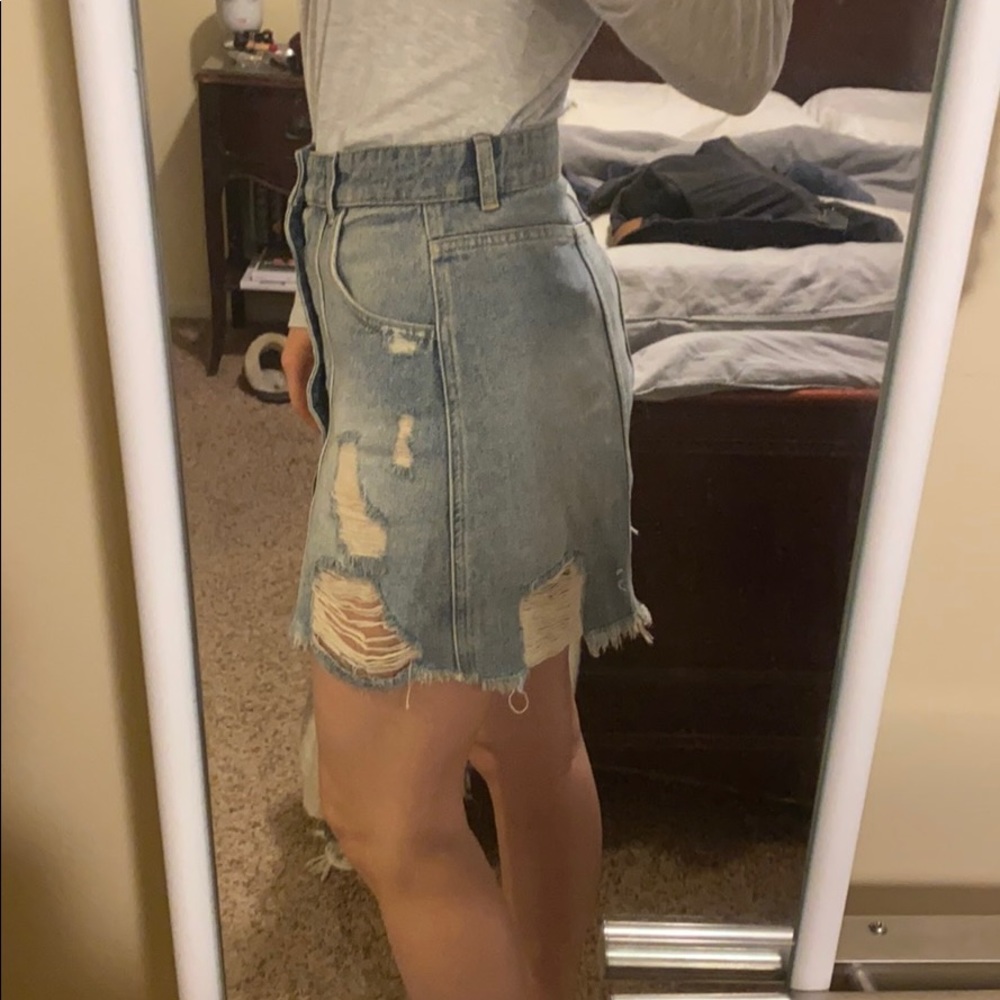 Free People Distressed Denim Button Up Skirt - Picture 6 of 6